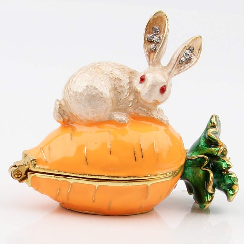 SEVENBEES Hand Painted Rabbit Figurine Enamel Hinged Jewelry Trinket Box - Image 1